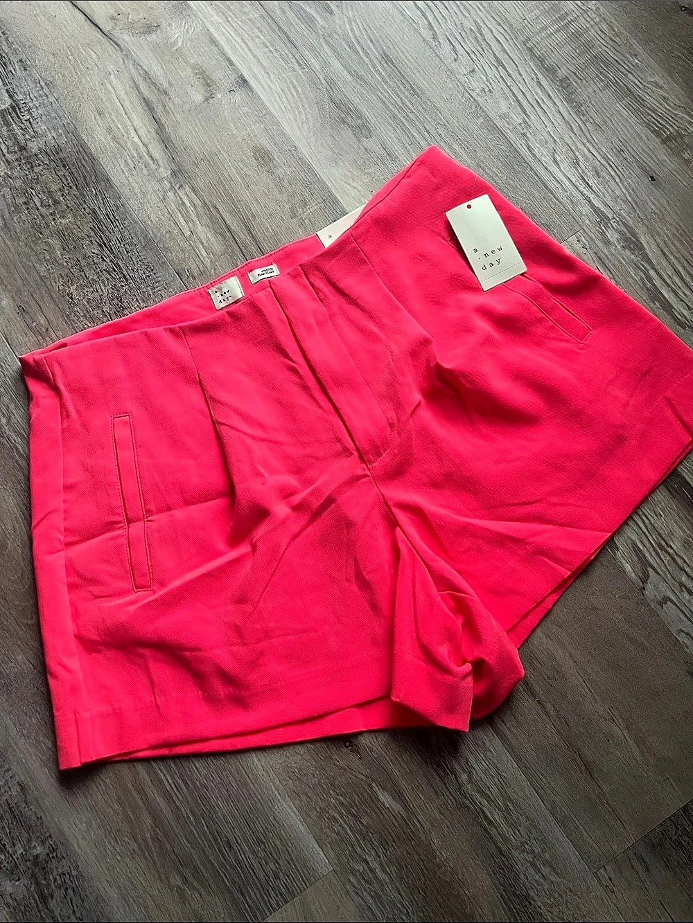 new day Midi Shorts Stretch High Waist Shorts in Pink NWT